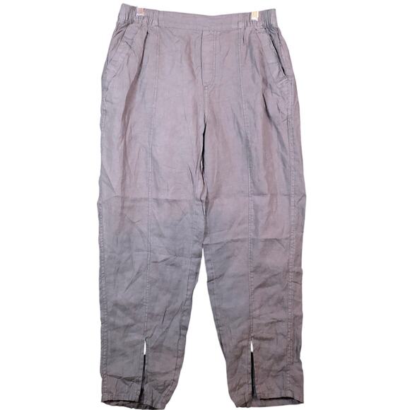 Nicole Miller Womens Pants Gray Pull On High Rise 100% Linen Front Slit Medium - Picture 1 of 10